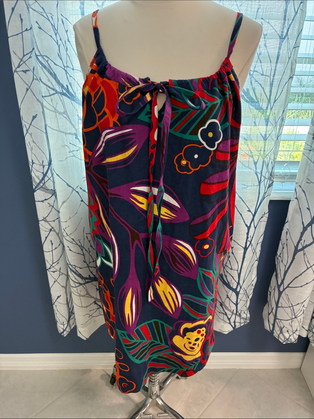 Old Navy Navy Floral Tie-Front Dress